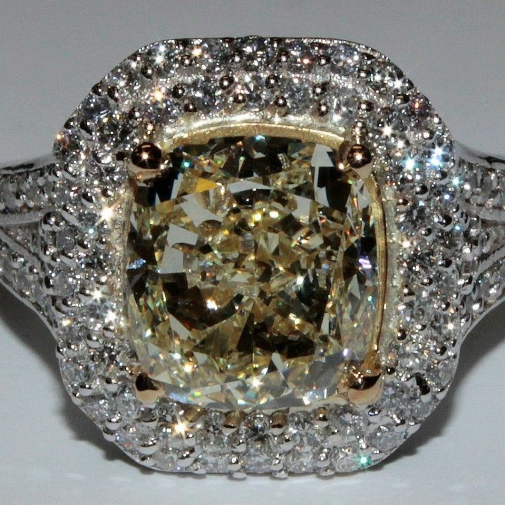 2.25 Carat Fancy Yellow Cushion Cut Diamond Ring